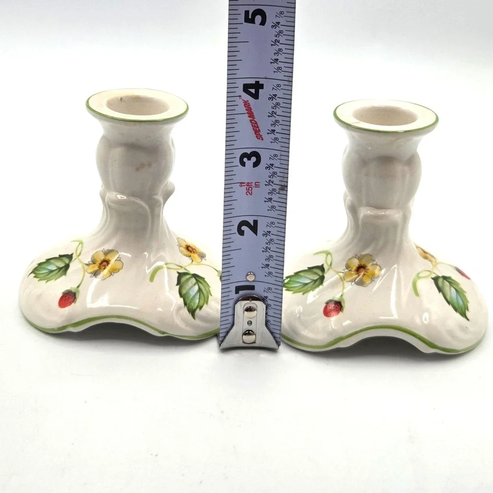 James Kent Old‎ Foley Strawberry Candle Holders Pair From England VINTAGE